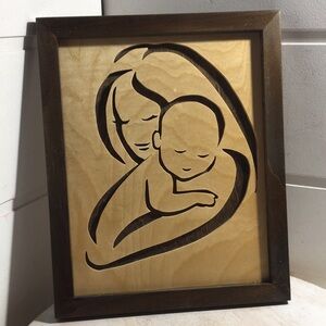 - Vintage wall art wooden mother and baby